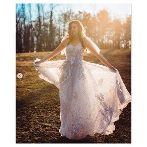 Champagne Off-White Embroidered Wedding Ball Gown Dress Corset Back | Size XS/S